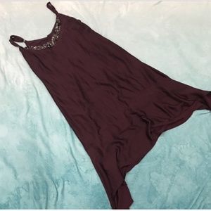 Burgundy Plus Size Dress with Sequins Embroidered